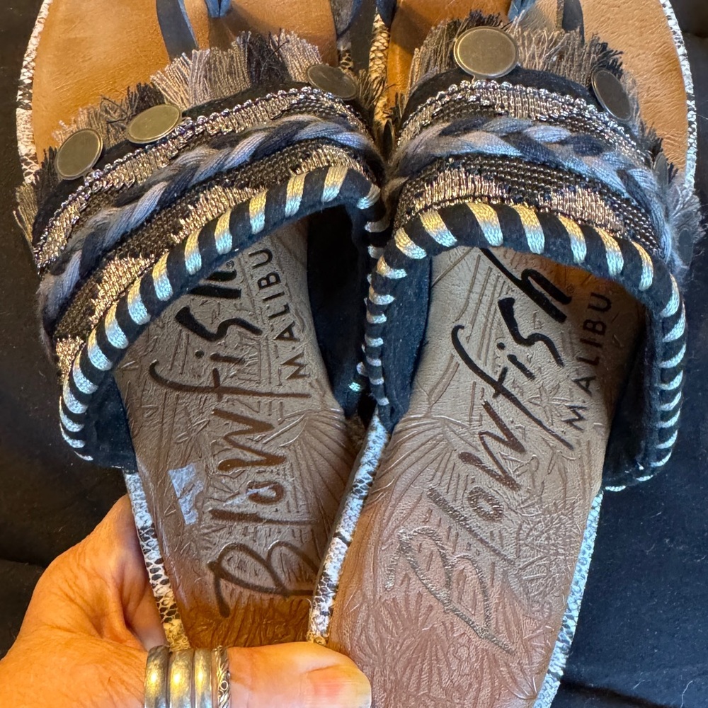 Blowfish Women's Black and Tan Sandals